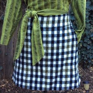 J. Crew green & black wool skirt